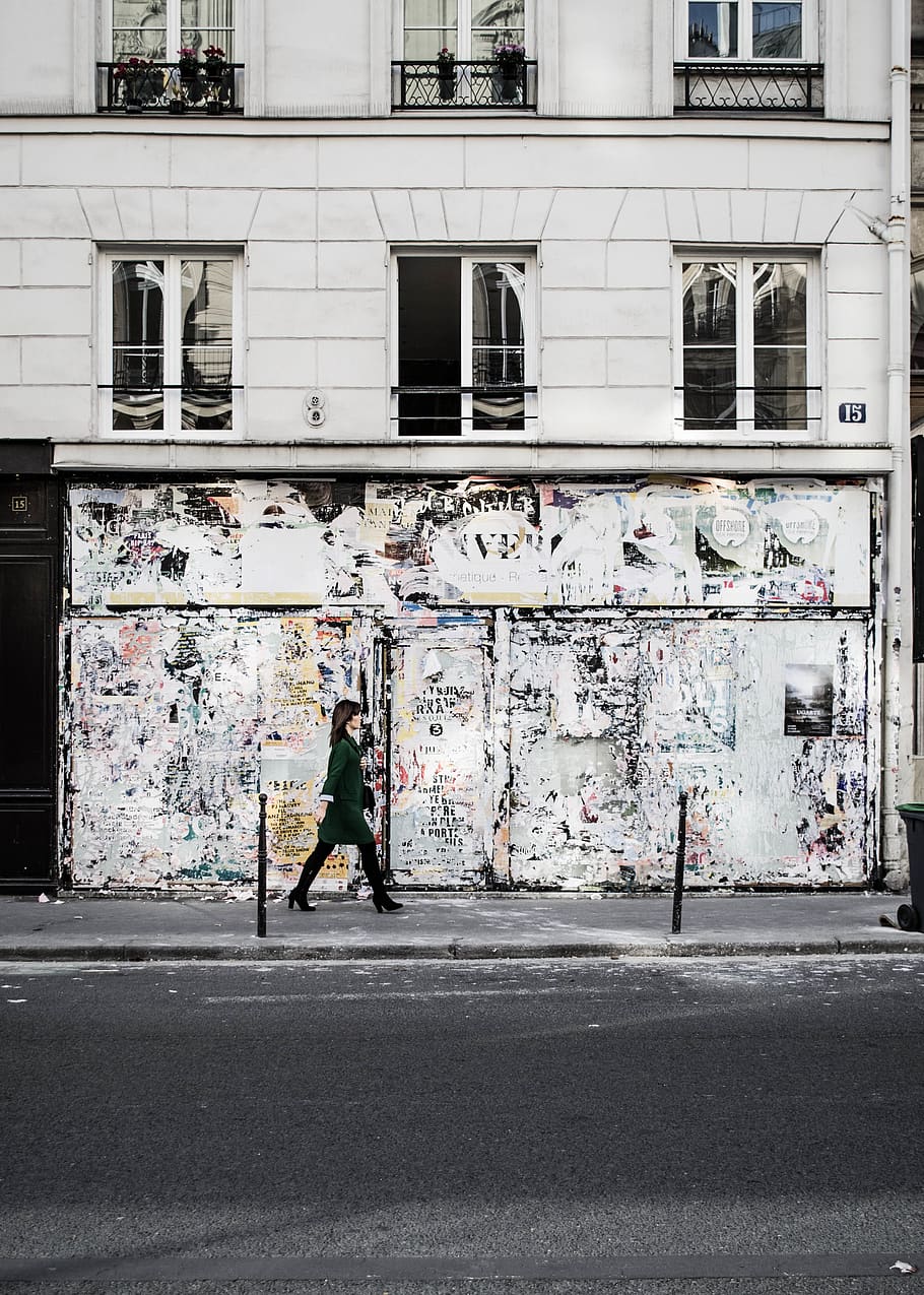 paris, france, woman, walk, streetart, parisian, industrial, HD wallpaper