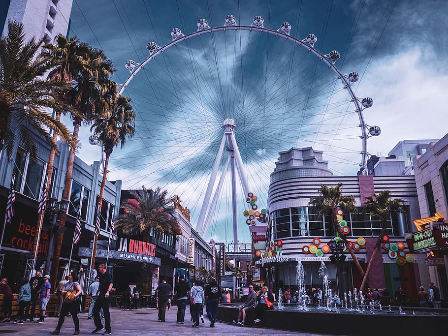 People Walking , architecture, buildings, city, ferris wheel HD wallpaper