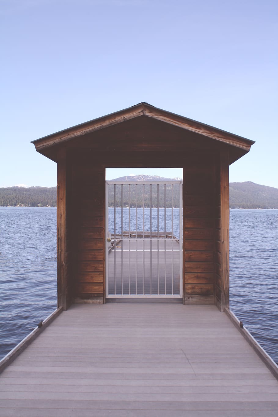 Brown Wooden Dock With White Metal Fence, gate, water, architecture HD wallpaper