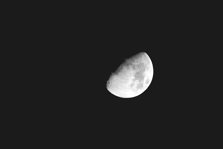 gray moon illustration, sky, space, universe, minimal, crescent, HD wallpaper