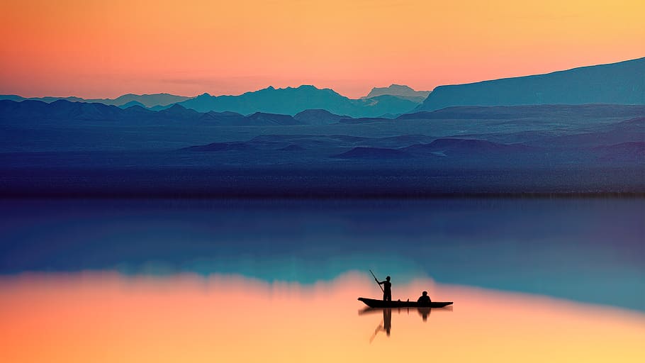 Silhouette of Person Riding Boat, backlit, beautiful, dawn, daylight HD wallpaper