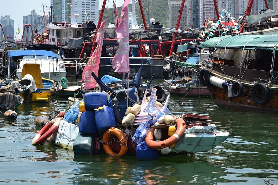 clutter, boat, float, water, trash, junk, collection, rafting HD wallpaper