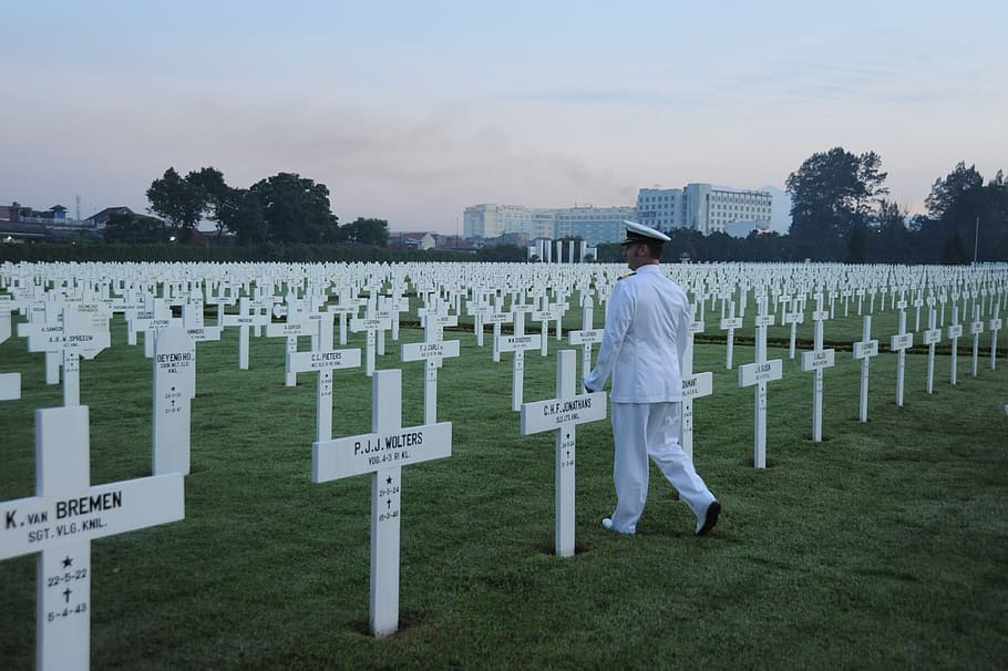 indonesia, bandung, dutch war cemetery, peace, uniform, navy