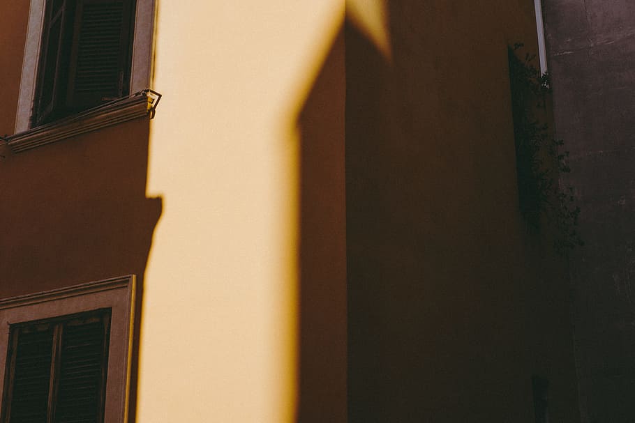 Shadow on yellow wall, abstract, architecture, background, black HD wallpaper
