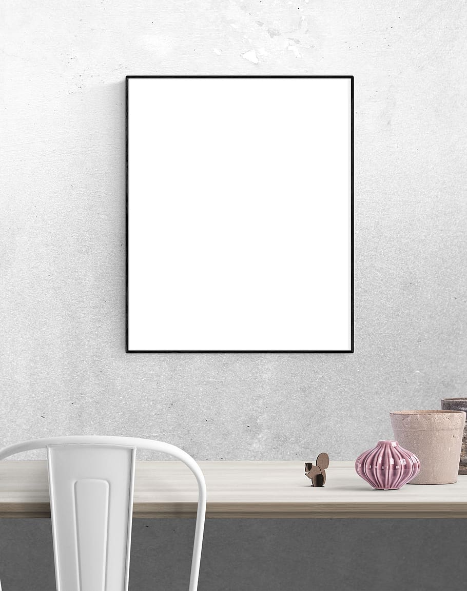 poster, frame, desk, chair, wall - building feature, indoors