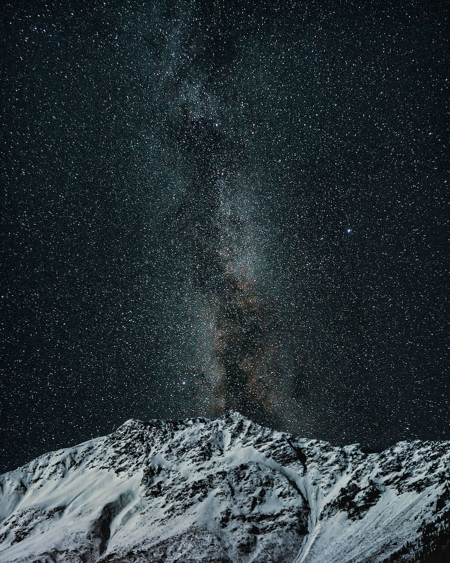 mountain peek, nature, outdoors, night, outer space, universe HD wallpaper
