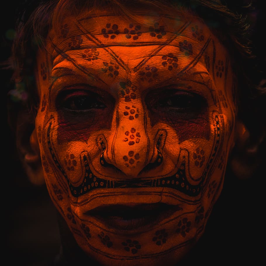 man's face with tattoo, human representation, art and craft, creativity