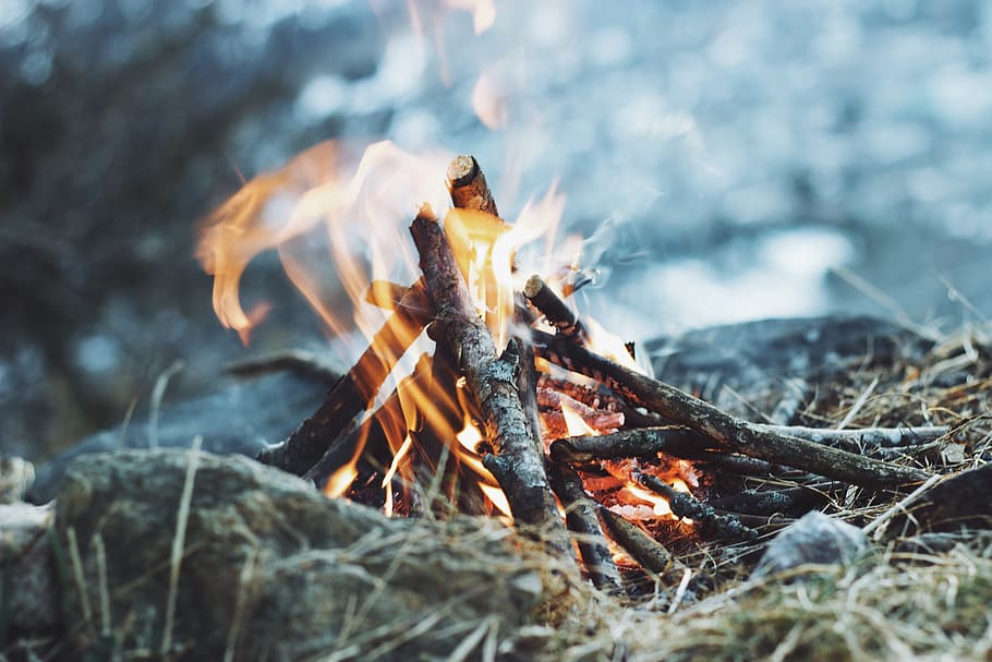 bonfire on ground, fire - natural phenomenon, burning, flame HD wallpaper