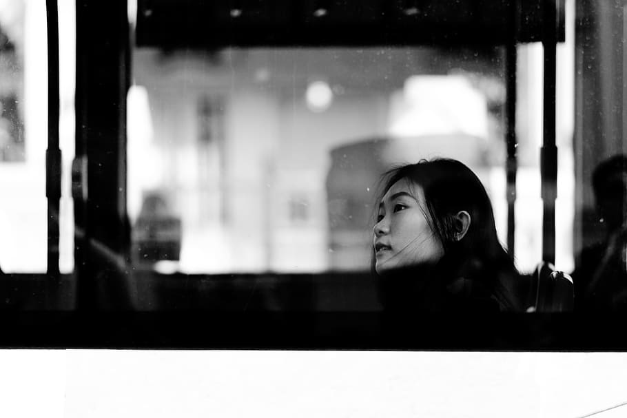 window, glass, looking out, bus, girl, one person, glass - material HD wallpaper