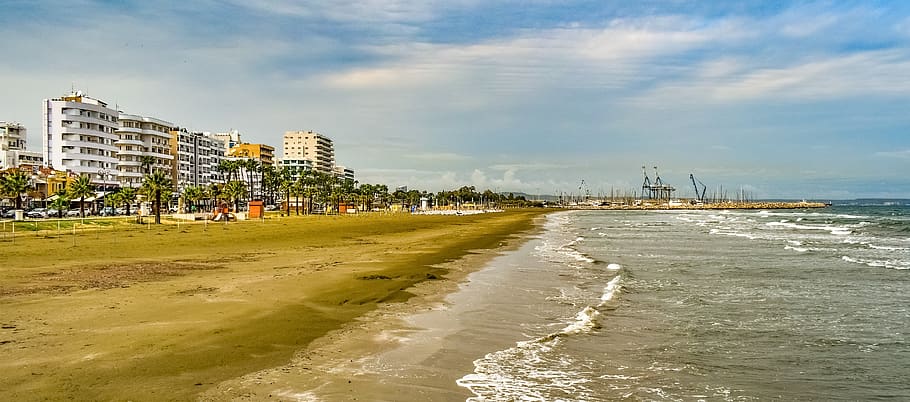 cyprus, larnaca, town, beach, sea, travel, seaside, urban, panorama HD wallpaper