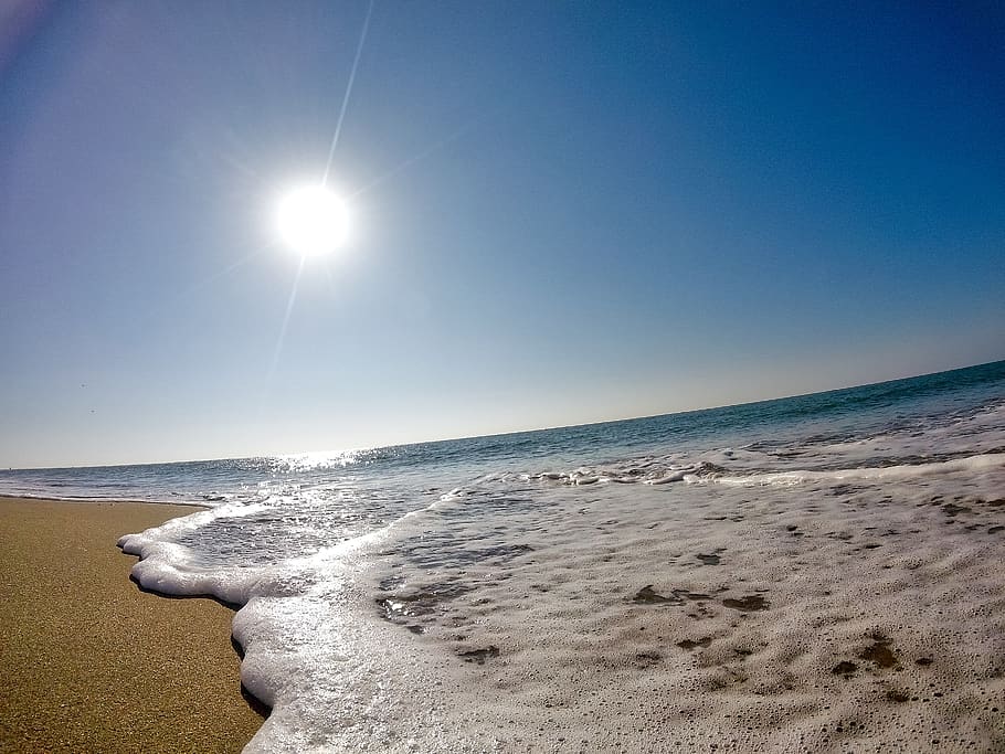 spain, ayamonte, isla canela, sky, sea, beach, wave, water HD wallpaper