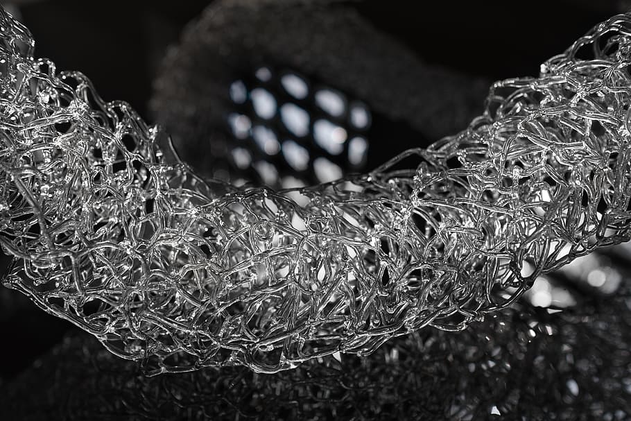 glass threads, light, reflection, art, form, black and white HD wallpaper
