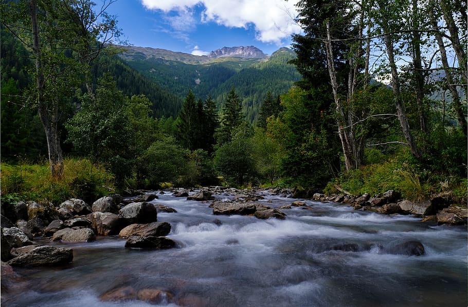 waterfall, river, bach, flow, movement, racing, rock, stones HD wallpaper