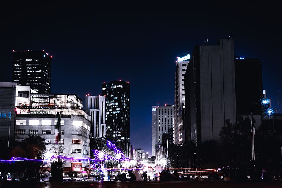 buildings during night time, city, town, downtown, urban, metropolis HD wallpaper