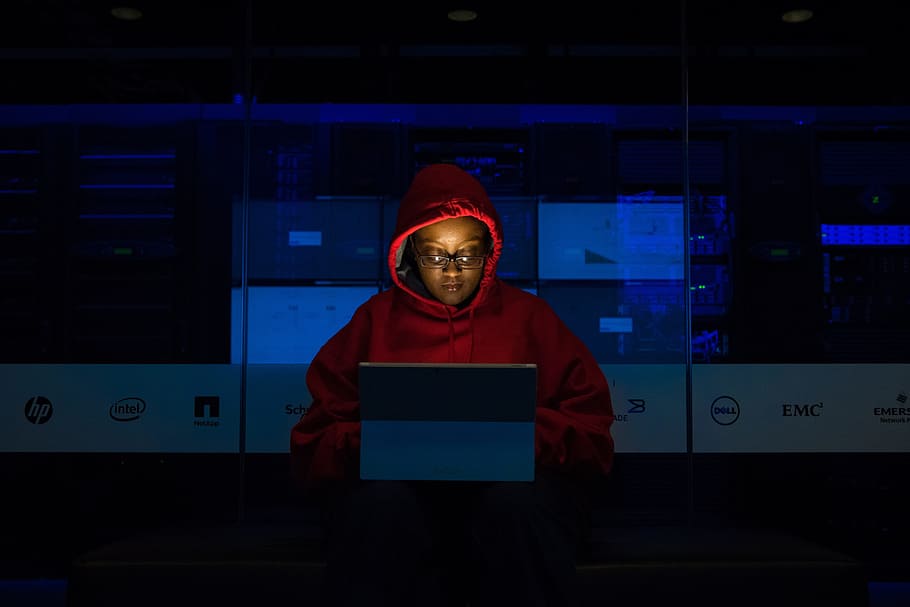 woman, coding, dark, night, hoodie, red, female, computer, programmer, HD wallpaper