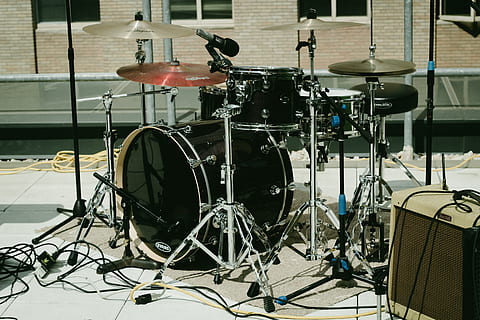 black music drum set, musical instrument, percussion, leisure activities HD wallpaper