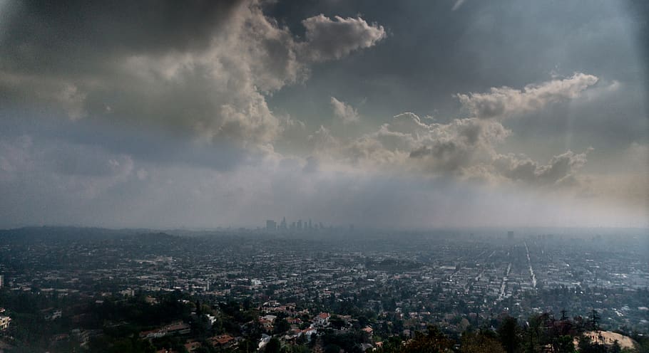united states, los angeles, cloudy, clouds, stormy, city, rain, HD wallpaper