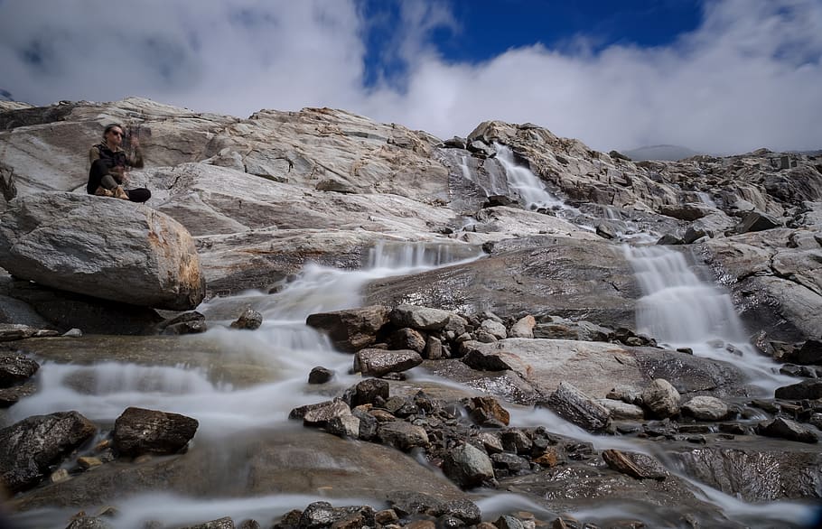waterfall, river, fluent, stones, rock, mountains, alpine, scenics - nature HD wallpaper