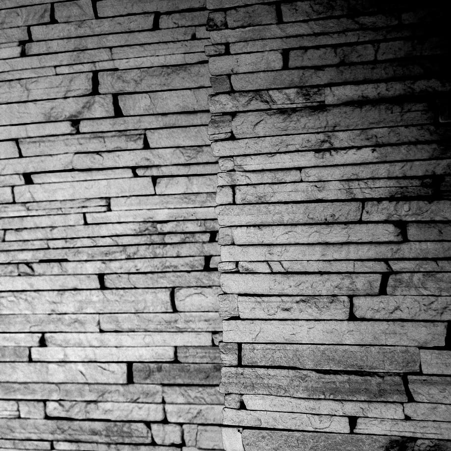 wall, blocks, black and white, full frame, backgrounds, pattern HD wallpaper