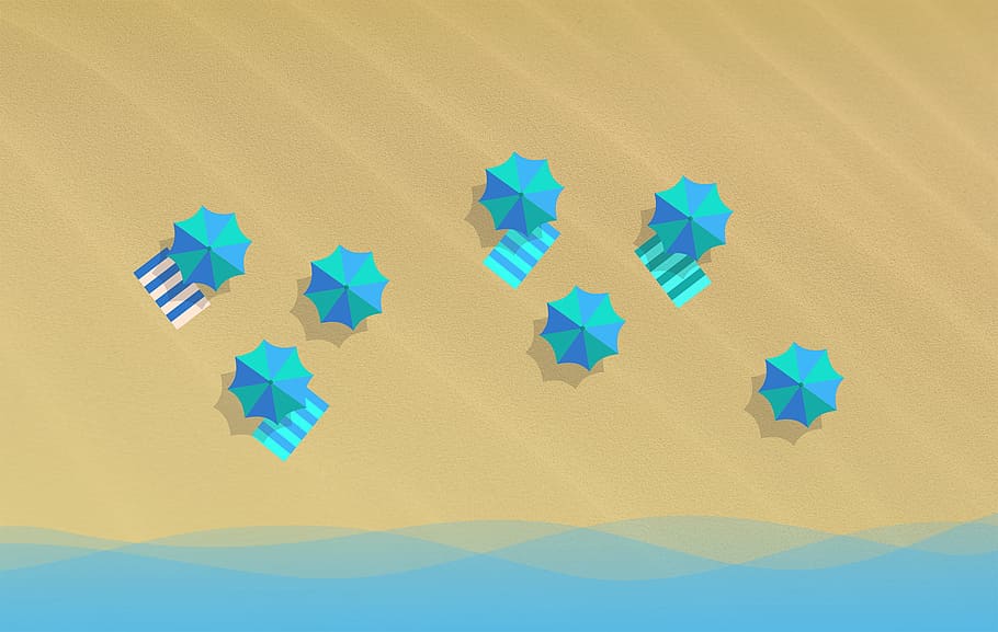 On the Beach Concept - Various Parasols - Top View, art, background HD wallpaper