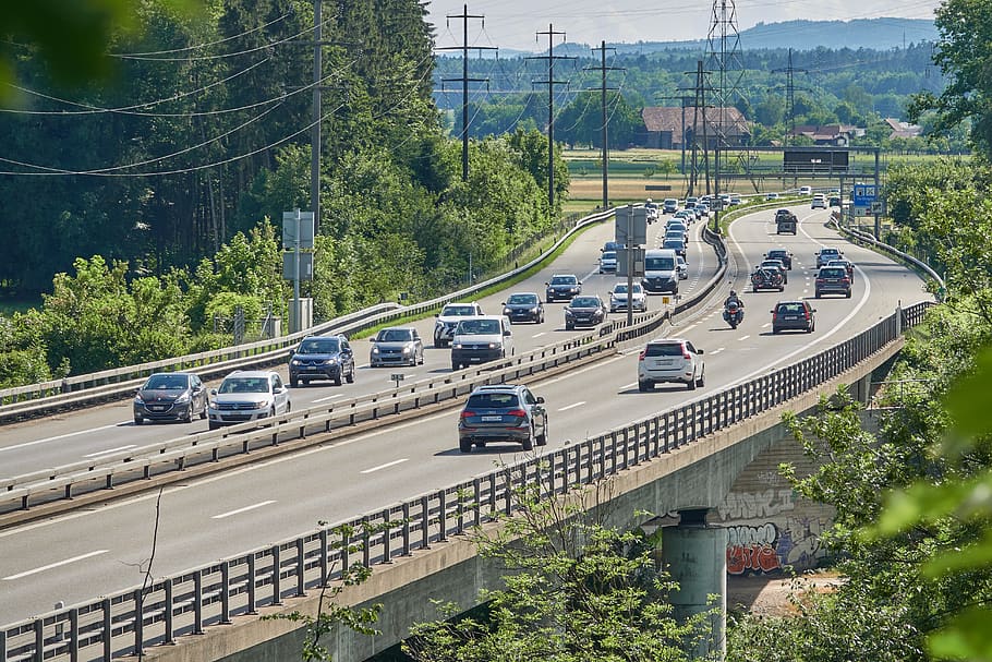 highway, traffic, bridge, road, transport, vehicles, asphalt HD wallpaper