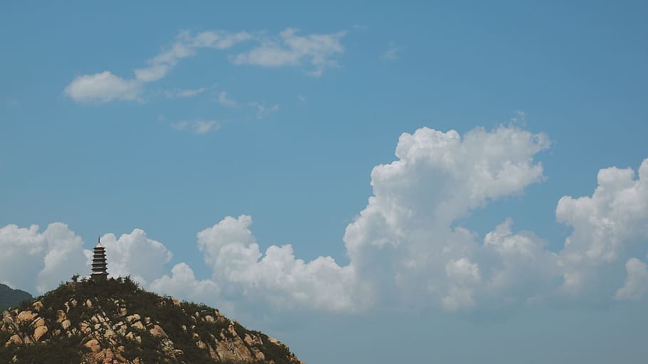 mountain, cloudy, top, building, China, Monastery, cloud - sky HD wallpaper