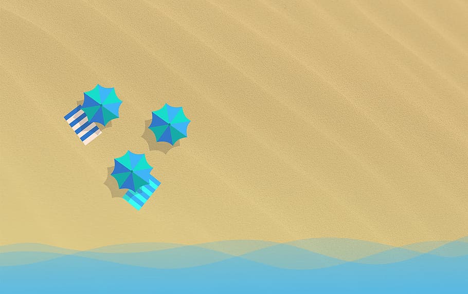 On the Beach Concept - Parasols - With Copyspace, art, background HD wallpaper