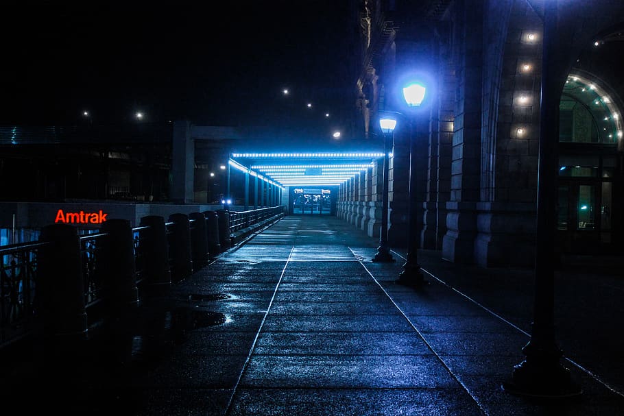 architecture, building, infrastructure, hallway, lights, pathway HD wallpaper