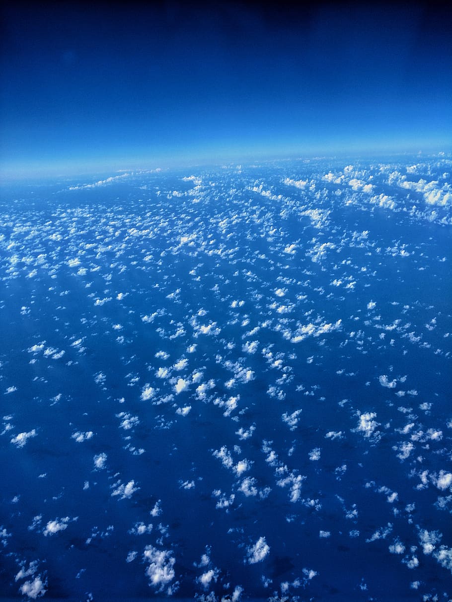 clouds, sky, blue, sea, white, cloud - sky, aerial view, nature HD wallpaper