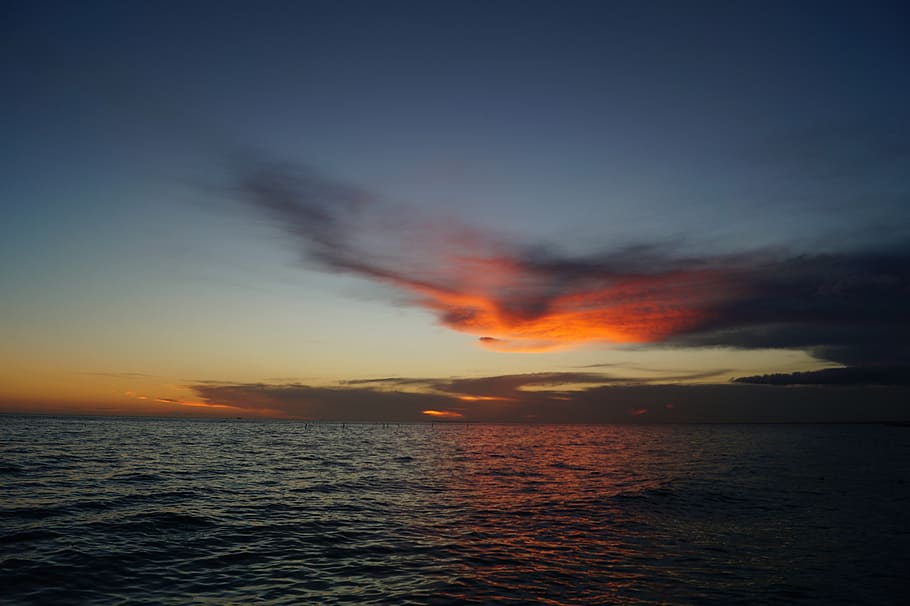 sunset, sea, ocean, sky, clouds, evening, nature, dusk, landscape HD wallpaper