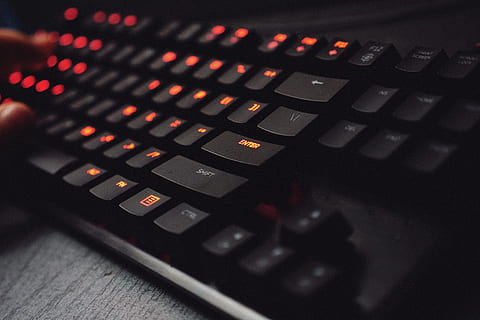 Black Lighted Gaming Keyboard, blur, contemporary, desk, electronics HD wallpaper
