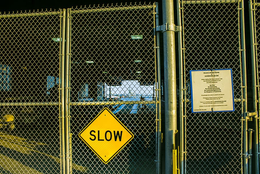 closed gate door, sign, new york, united states, fence, sunlight HD wallpaper