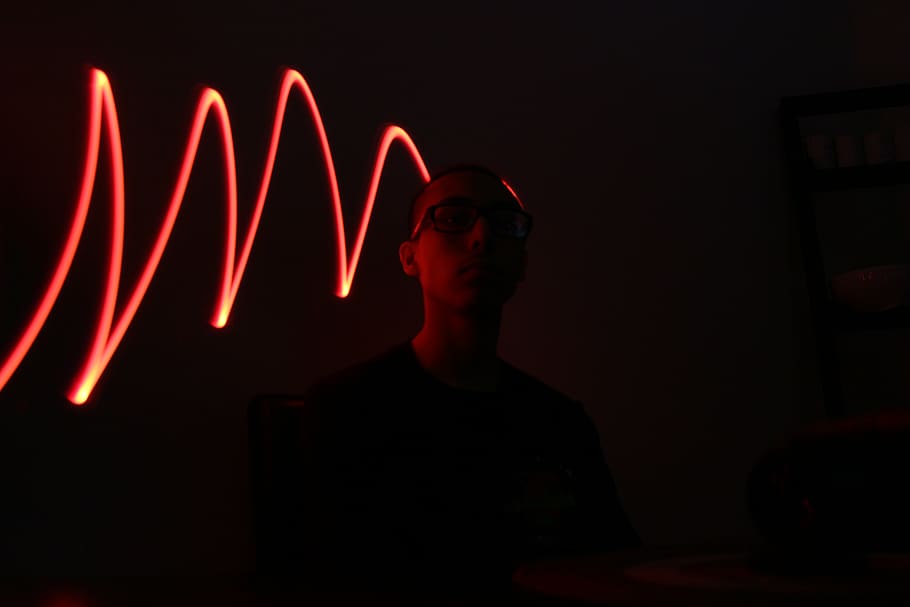 light graffiti, portrait, one person, illuminated, indoors HD wallpaper