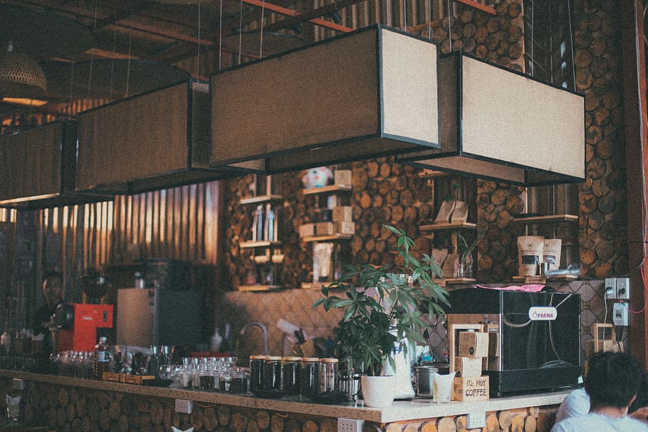 Brown Pendant Lamp, architecture, bar, building, coffee, coffee shop HD wallpaper