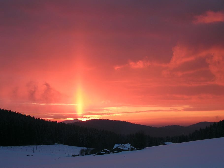 Silhouette of Mountains Under Sunset, cold, landscape, nature HD wallpaper