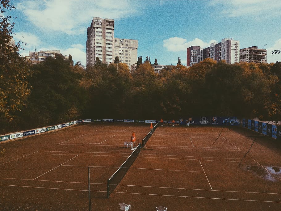 moldova, chisinau, tennis court, sport, buildings, leaves, umbrella, HD wallpaper