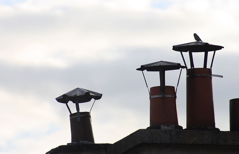 chimney, bird, cloudy, smokestack, silhouette, sky, built structure HD wallpaper