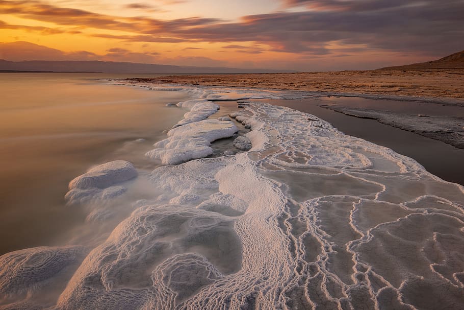 Body of Water during Sunset, beach, clouds, dawn, dune, evening HD wallpaper