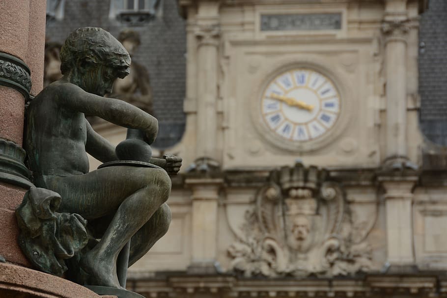 statue, clock, town hall, limoges, sculpture, art and craft HD wallpaper