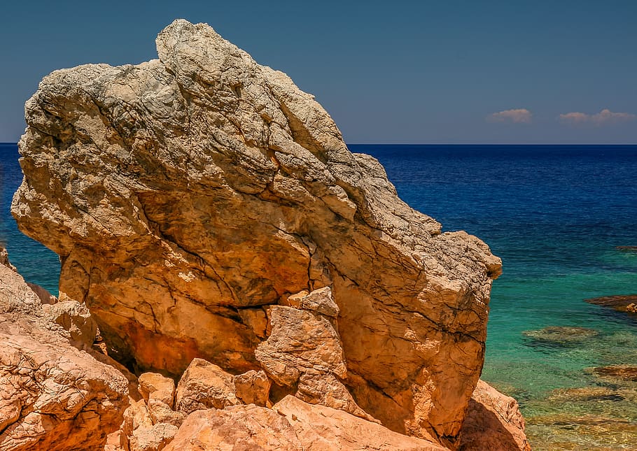 rock, stone, large, rugged, mediterranean, greece, karpathos HD wallpaper