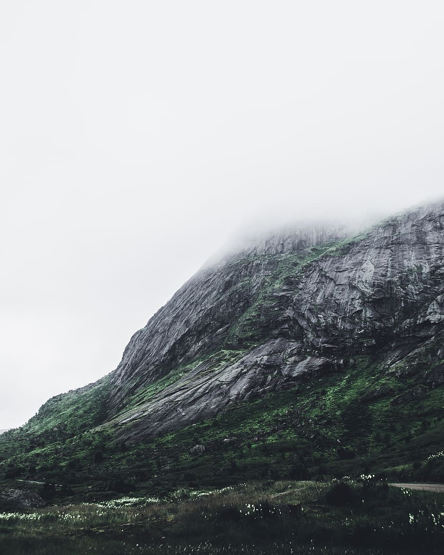 mountain, cloud, fog, moody, norway, sky, beauty in nature HD wallpaper