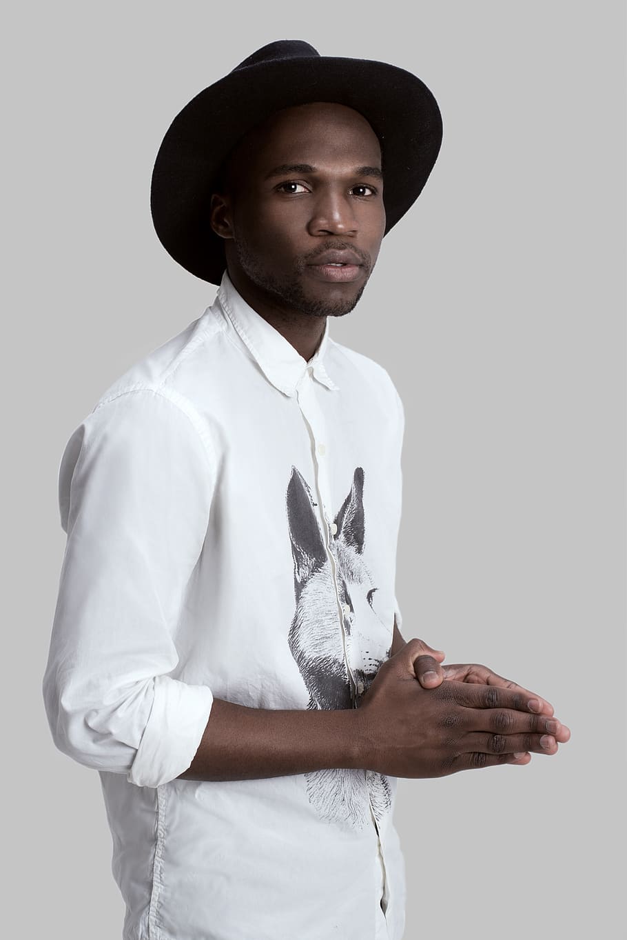 studio shot, hat, one person, standing, clothing, indoors, white background HD wallpaper