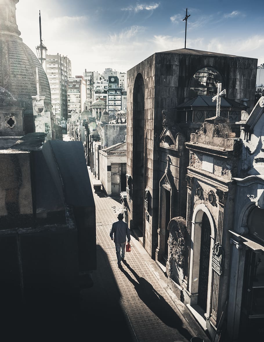 man walking while holding bottle, argentina, recoleta, building HD wallpaper