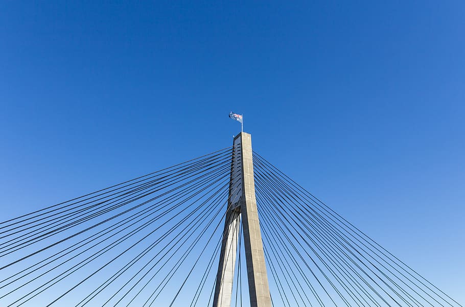 cable-stayed bridge under blue sky, australia, pyrmont, anzac bridge HD wallpaper