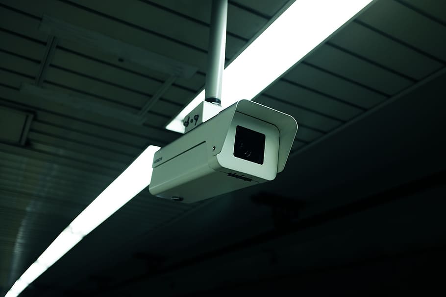 cctv, camera, security, safety, ceiling, building, architecture, HD wallpaper