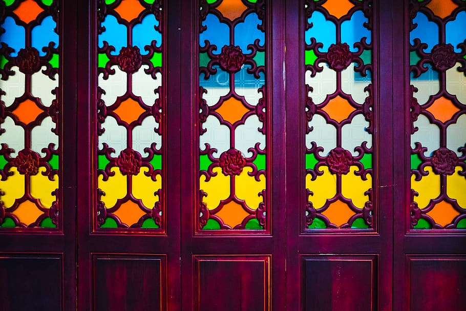 HD wallpaper: colourful, multicolour, chinese, oriental, door, vintage