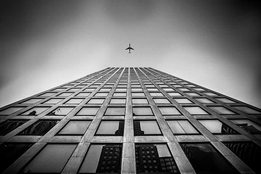 Low Angle Photography of Building, aeroplane, aircraft, airplane, HD wallpaper