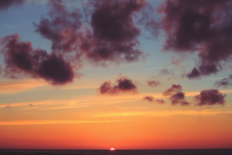 morocco, asilah, sky, red, blue, beach, waves, sun, light, lighting, HD wallpaper