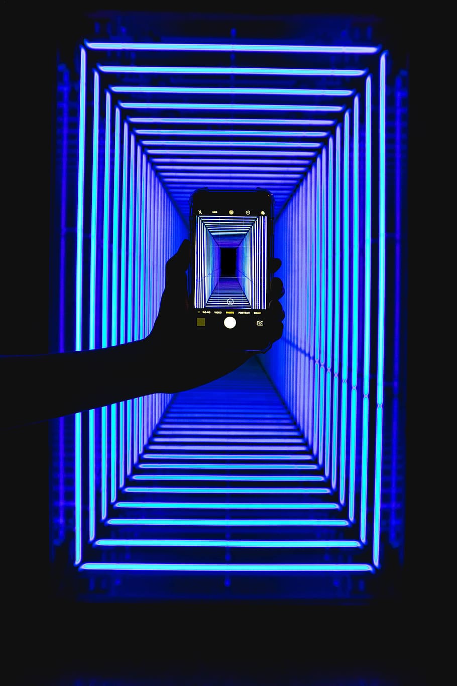 illuminated, blue, indoors, pattern, lighting equipment, one person HD wallpaper