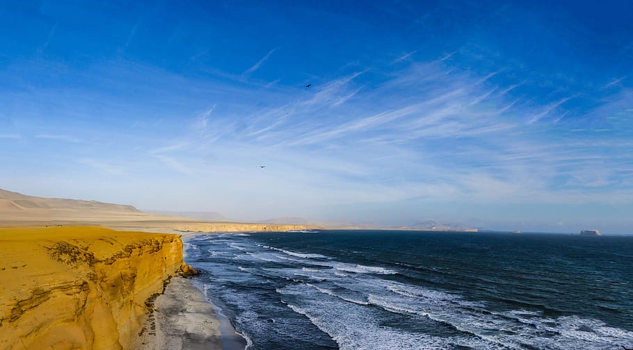 cliff, pacific, surf, beach, wallpaper, landscape, coast, rock HD wallpaper